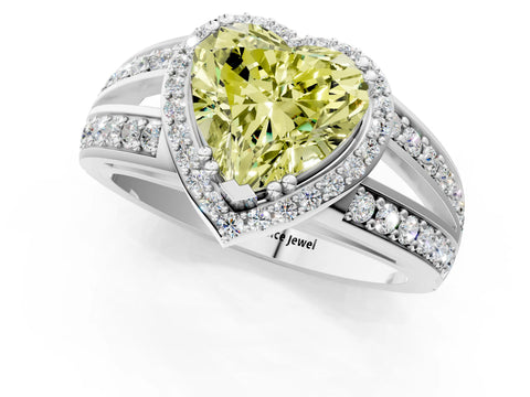 White gold Fancy Yellow Heart Cut Diamond Halo Ring with Split Shank Pavé Band and Four-Prong Setting_13