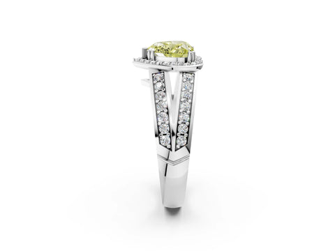 White gold Fancy Yellow Heart Cut Diamond Halo Ring with Split Shank Pavé Band and Four-Prong Setting_14
