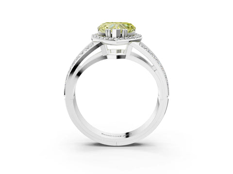 White gold Fancy Yellow Heart Cut Diamond Halo Ring with Split Shank Pavé Band and Four-Prong Setting_15