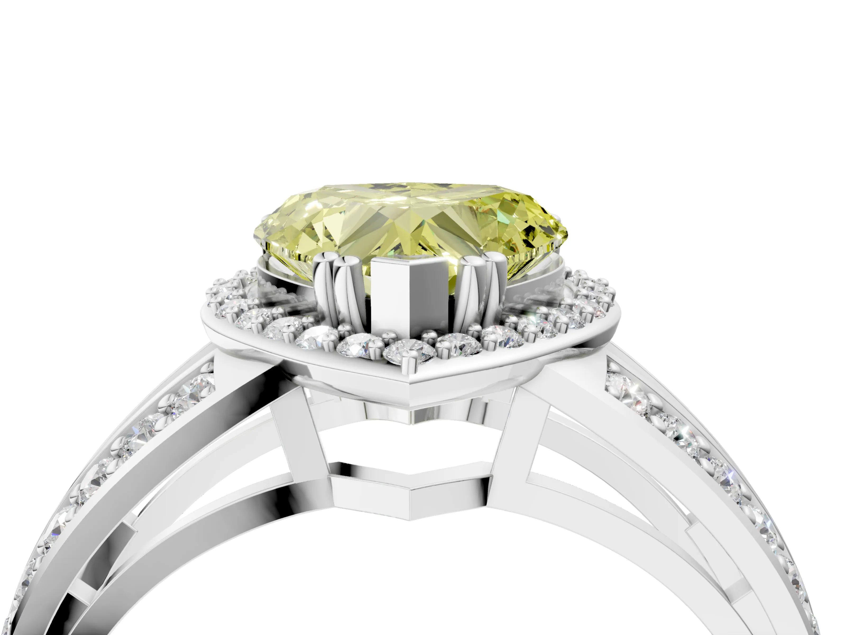 White gold Fancy Yellow Heart Cut Diamond Halo Ring with Split Shank Pavé Band and Four-Prong Setting_16