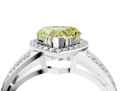 White gold Fancy Yellow Heart Cut Diamond Halo Ring with Split Shank Pavé Band and Four-Prong Setting_16
