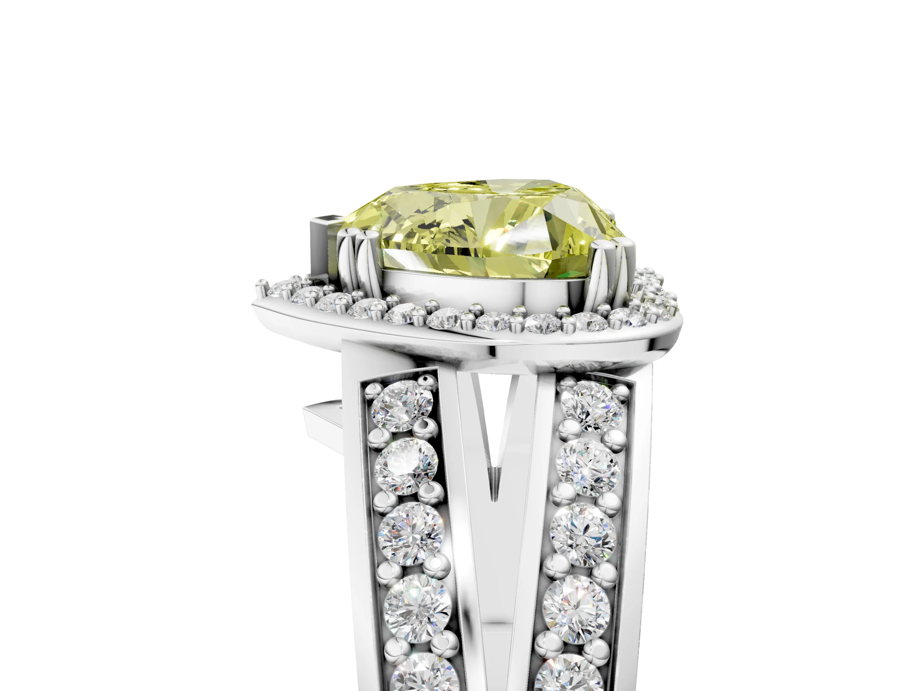 White gold Fancy Yellow Heart Cut Diamond Halo Ring with Split Shank Pavé Band and Four-Prong Setting_17