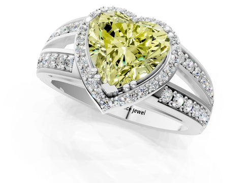 White gold Fancy Yellow Heart Cut Diamond Halo Ring with Split Shank Pavé Band and Four-Prong Setting_1