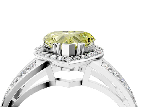 White gold Fancy Yellow Heart Cut Diamond Halo Ring with Split Shank Pavé Band and Four-Prong Setting_4