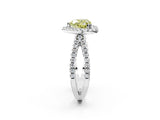 White gold Fancy Yellow Heart Cut Diamond Halo Ring with Split Shank Pavé Band and Prong Setting_81