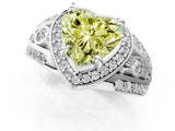White gold Fancy Yellow Heart Cut Diamond Halo Ring with Split Shank and Bezel Accents and Four-Prong Setting_1