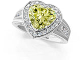 White gold Fancy Yellow Heart Cut Diamond Halo Ring with Split Shank and Bezel Accents and Prong Setting_1