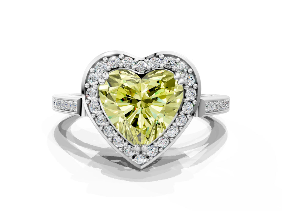 White gold Fancy Yellow Heart Cut Diamond Halo Ring with Split Shank and Four-Prong Setting_79