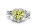 White gold Fancy Yellow Heart Cut Diamond Halo Ring with Vintage Split Shank and Four-Prong Setting_132