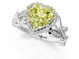 White gold Fancy Yellow Heart Cut Diamond Halo Ring with Vintage Split Shank and Four-Prong Setting_134