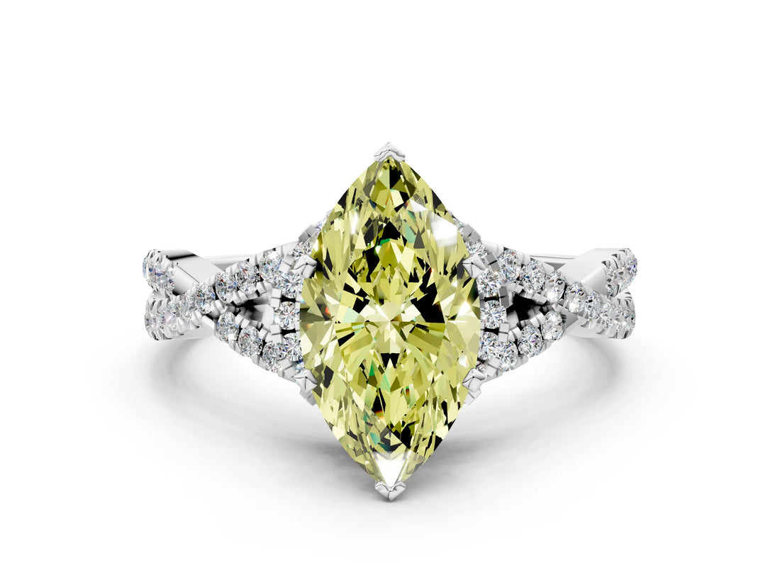 White gold Fancy Yellow Heart Cut Diamond  Halo Twist Band Solitaire Prong Setting Ring_55