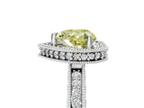 White gold Fancy Yellow Heart Cut Diamond Milgrain Halo Engagement Ring with Round Pavé Band and Prong Setting_29