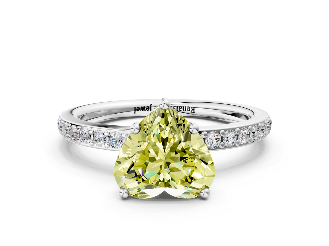 White gold Fancy Yellow Heart  Cut Diamond Pavé Band Ring with Four-Prong Setting_24