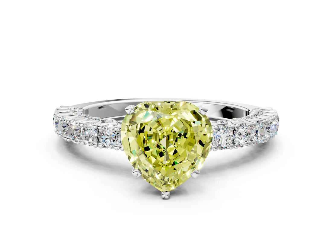 White gold Fancy Yellow Heart Cut Diamond Pavé Band Solitaire Ring with Prong Setting_57
