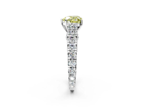 White gold Fancy Yellow Heart Cut Diamond Classic Solitaire Ring with Pavé Band and Four-Prong Setting