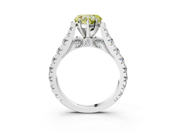 White gold Fancy Yellow Heart Cut Diamond Classic Solitaire Ring with Pavé Band and Four-Prong Setting