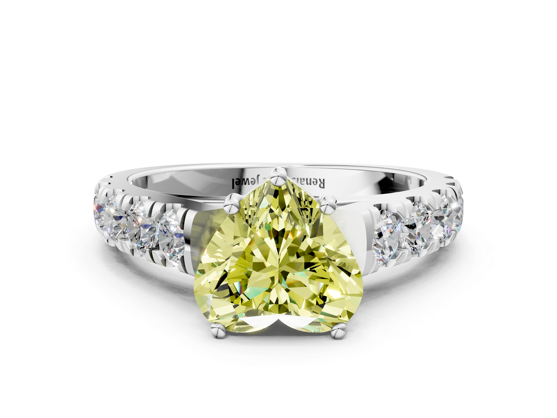 White gold Fancy Yellow Heart  Cut Diamond Pavé Band Solitaire with Four-Prong Setting_3