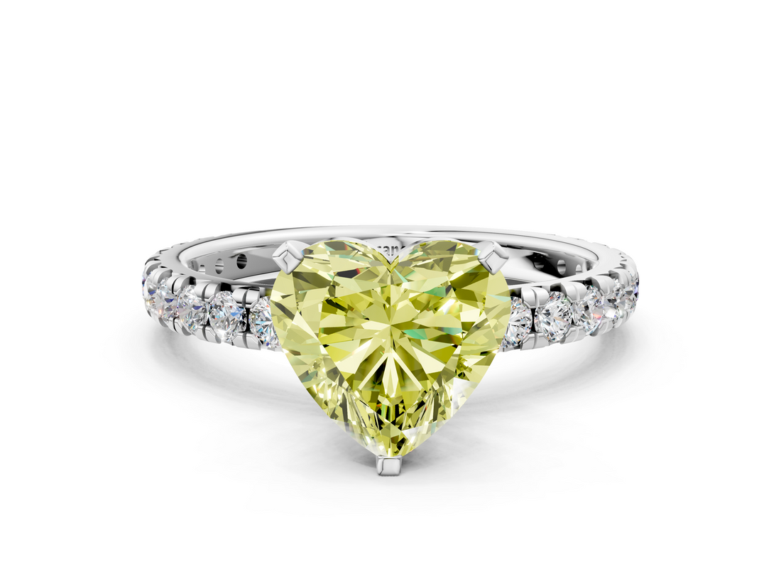 White gold Fancy Yellow Heart  Cut Diamond Pavé Band with Four-Prong Setting_33