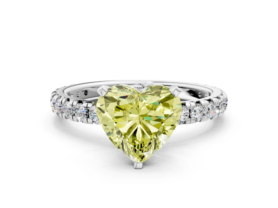 White gold Fancy Yellow Heart  Cut Diamond Pavé Band with Four-Prong Setting_36
