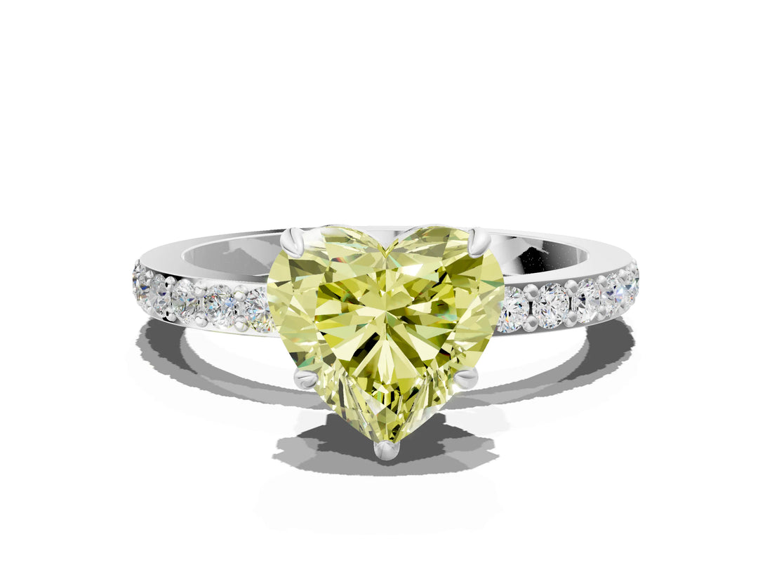 White gold Fancy Yellow Heart Cut Diamond Pavé Engagement Ring with Round  Accents and Prong Setting_97