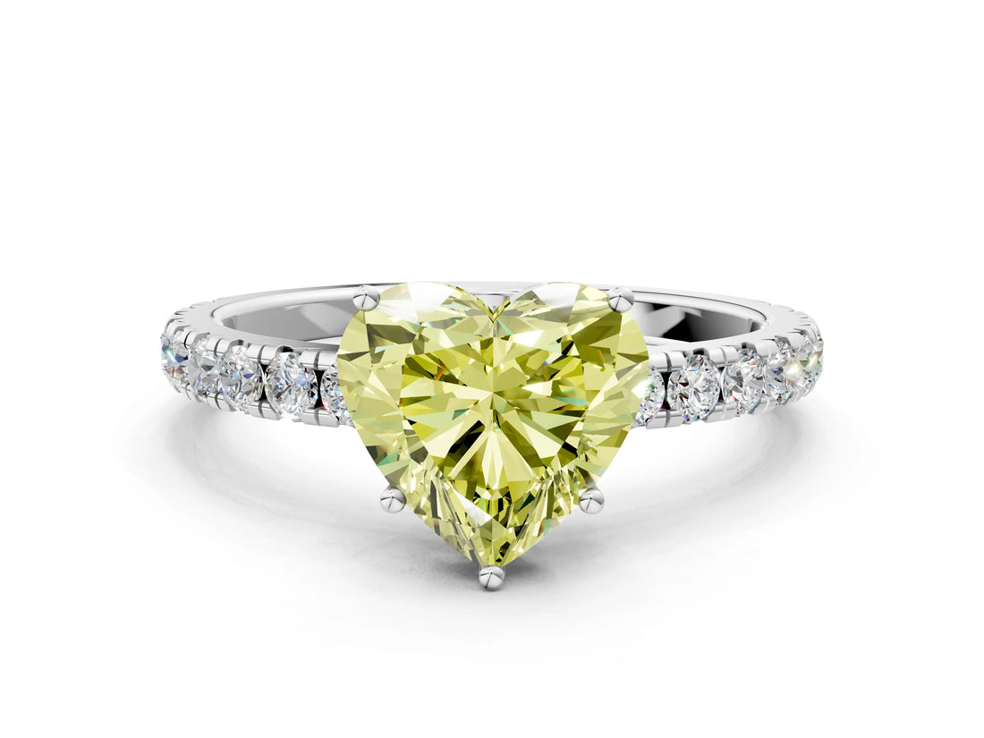 White gold Fancy Yellow Heart Cut Diamond Pavé Solitaire Engagement Ring with Four-Prong Setting_114