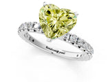 White gold Fancy Yellow Heart Cut Diamond Pavé Solitaire Ring with Round Band and Prong Setting_15
