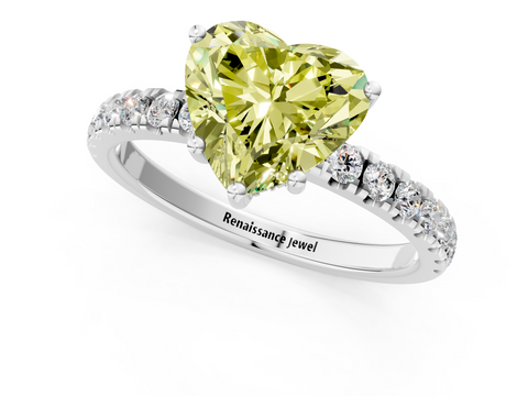 White gold Fancy Yellow Heart  Cut Diamond Pave Band Solitaire Ring with Four-Prong Setting_19