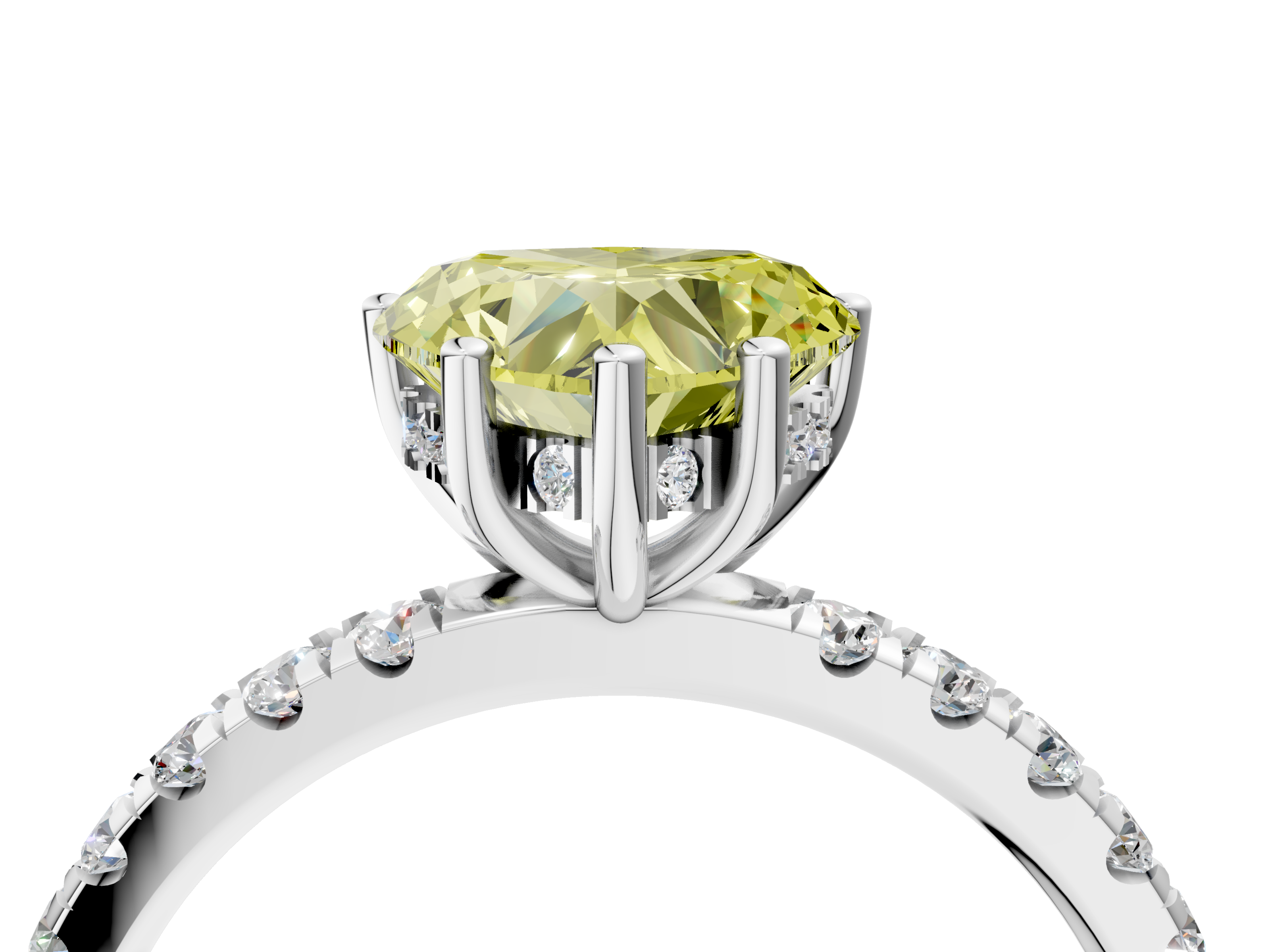 White gold Fancy Yellow Heart  Cut Diamond Pave Band Solitaire Ring with Four-Prong Setting_22