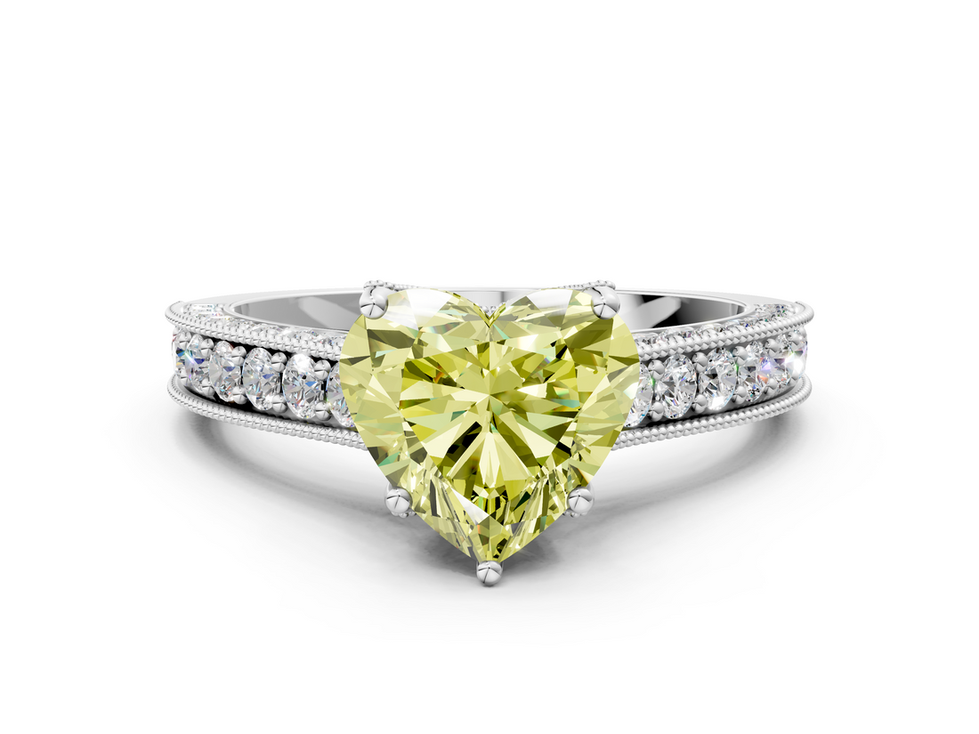 White gold Fancy Yellow Heart  Cut Diamond Pave Band with Four-Prong Setting_37