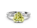 White gold Fancy Yellow Heart  Cut Diamond Ring with Baguette Side Stones, Channel Set Band, and Four-Prong Setting_3