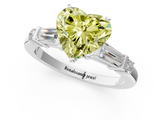 White gold Fancy Yellow Heart  Cut Diamond Ring with Baguette Side Stones, Channel Set Band, and Four-Prong Setting_4