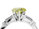 White gold Fancy Yellow Heart  Cut Diamond Ring with Baguette Side Stones, Channel Set Band, and Four-Prong Setting_7