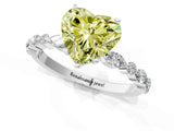 White gold Fancy Yellow Heart Cut Diamond Ring with Marquise and Round  Side Stones and Four-Prong Setting_65