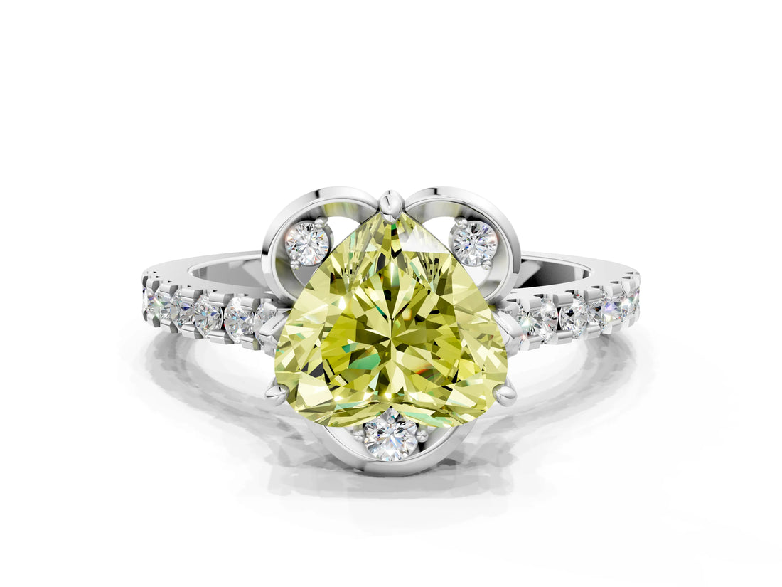 White gold Fancy Yellow Heart Cut Diamond Ring with Pavé Band and Floral Prong Setting_39