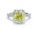 White gold Fancy Yellow Heart Cut Diamond Ring with Pavé Band and Floral Prong Setting_39
