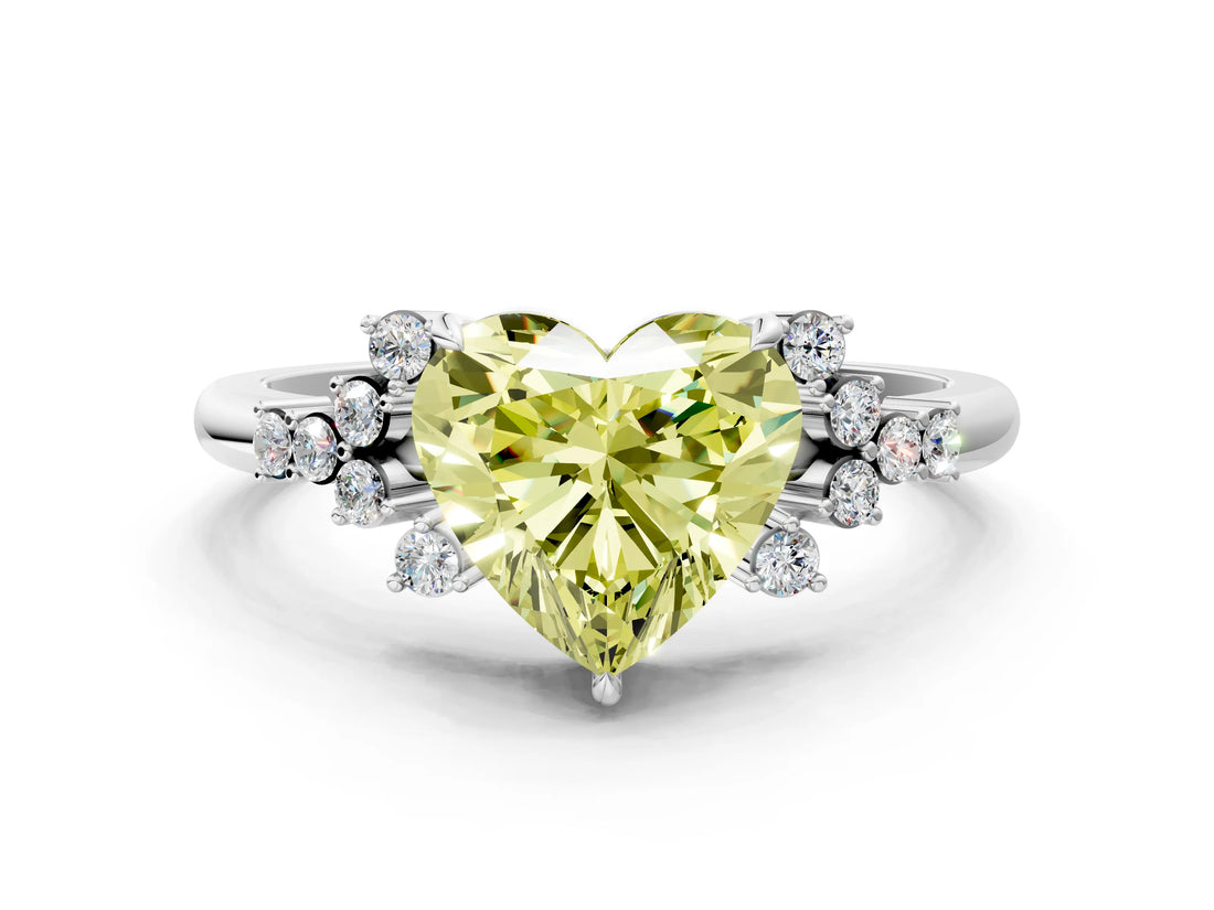 White gold Fancy Yellow Heart Cut Diamond Ring with Side Stones and Four-Prong Setting_117