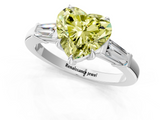 White gold Fancy Yellow Heart  Cut Diamond Ring with Tapered Baguette Side Stones in Four-Prong Setting_4