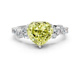 White gold Fancy Yellow Heart Cut Diamond Scattered Round Accent Ring with Prong Setting_12