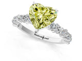 White gold Fancy Yellow Heart Cut Diamond Side Stone Solitaire Ring with Round  and Four-Prong Setting_116