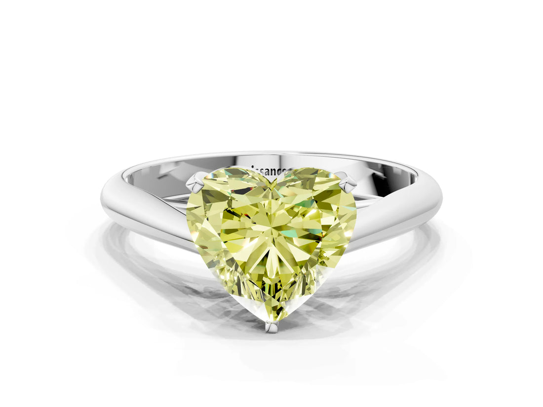 White gold Fancy Yellow Heart Cut Diamond Solitaire Engagement Ring with Cathedral Setting and Four-Prong Mount_169