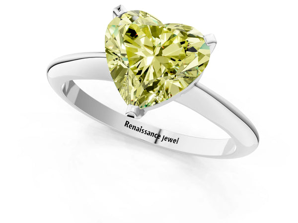 White gold Fancy Yellow Heart Cut Diamond Solitaire Engagement Ring with Classic Band and Four-Prong Setting