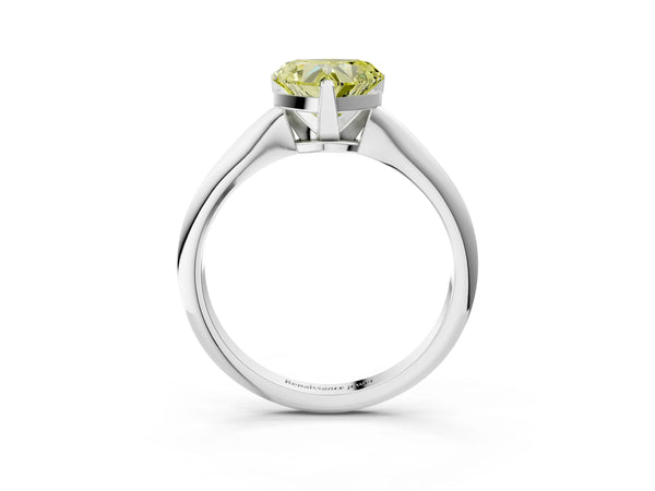 White gold Fancy Yellow Heart Cut Diamond Solitaire Engagement Ring with Classic Band and Four-Prong Setting