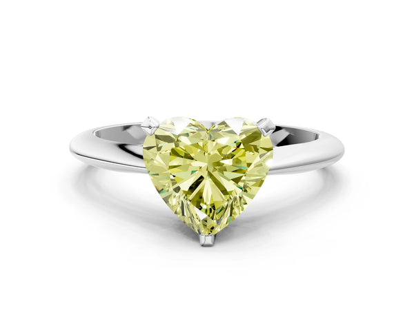 White gold Fancy Yellow Heart Cut Diamond Solitaire Engagement Ring with Classic Band and Four-Prong Setting