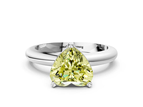 White gold Fancy Yellow Heart Cut Diamond Solitaire Engagement Ring with Round Band and Four-Prong Setting