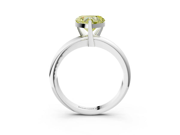 White gold Fancy Yellow Heart Cut Diamond Solitaire Engagement Ring with Round Band and Four-Prong Setting