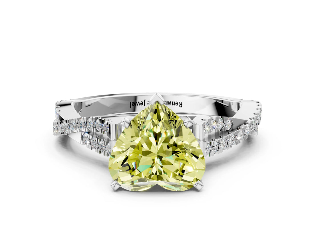 White gold Fancy Yellow Heart Cut Diamond Solitaire Engagement Ring with Twisted Pavé Band and Four-Prong Setting_68