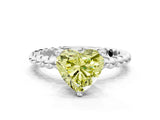 White gold Fancy Yellow Heart Cut Diamond Solitaire Ring with Beaded Band and Prong Setting_368