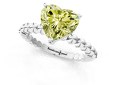 White gold Fancy Yellow Heart Cut Diamond Solitaire Ring with Beaded Band and Prong Setting_369