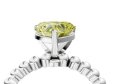 White gold Fancy Yellow Heart Cut Diamond Solitaire Ring with Beaded Band and Prong Setting_373