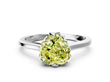 White gold Fancy Yellow Heart Cut Diamond Solitaire Ring with Flower Prong Setting and Classic Band